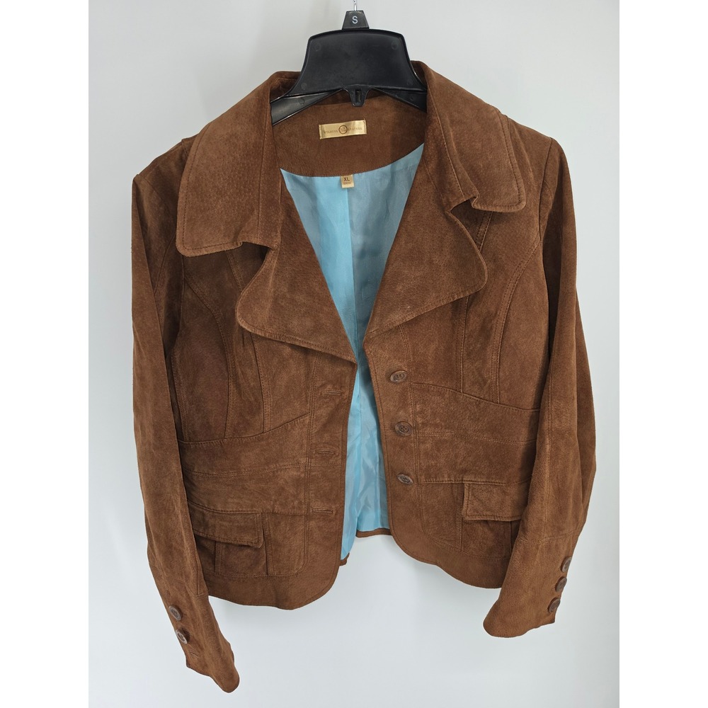 Wilsons Leather Brown Suede Jacket Womens XL Blazer Style Button Front Pocketed